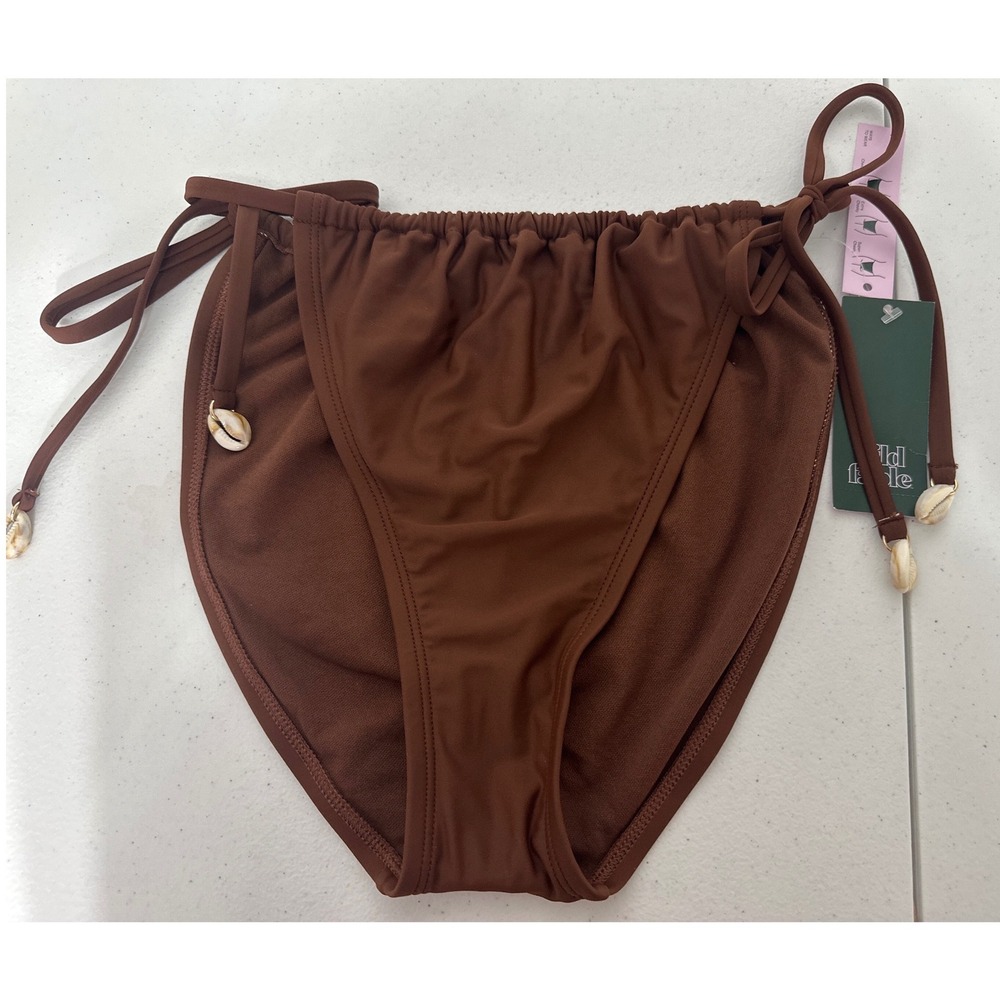 NWT Wild Fable Brown Side Tie Bikini Bottoms Cowrie Shell High Leg Low Rise L
